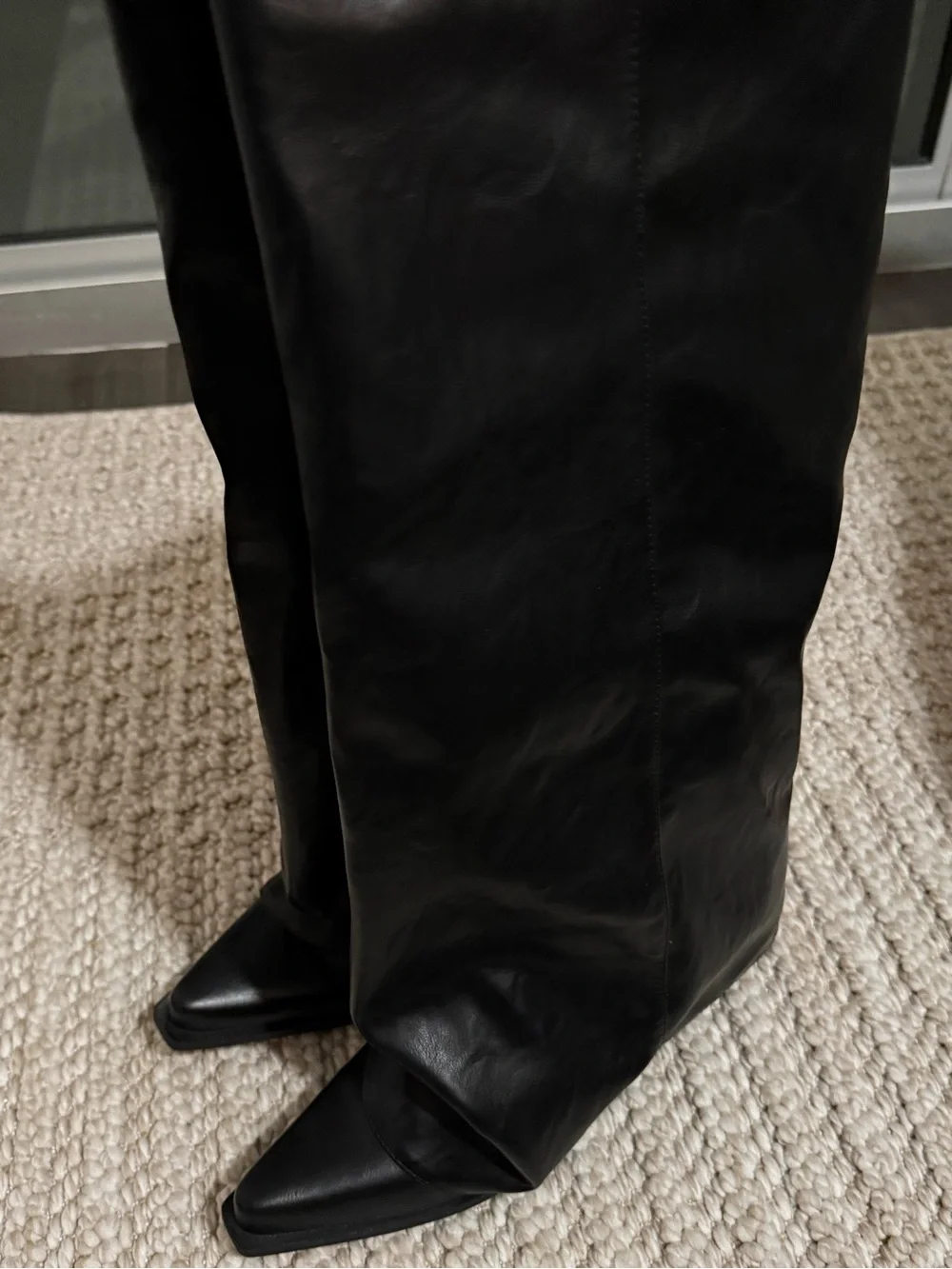 Women's Fold Over Knee High Boots Wide Calf Chunky Heel Long Boots